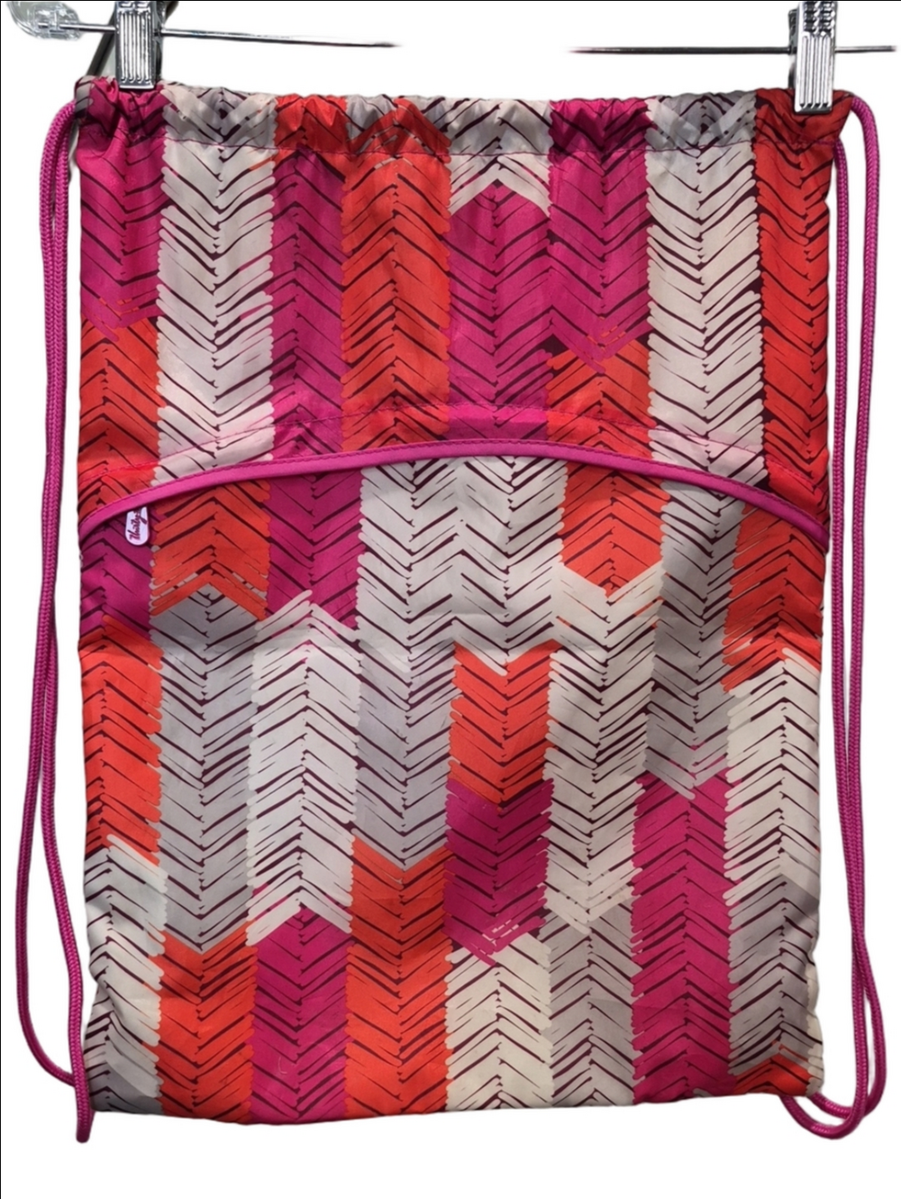 Thirty-One Cinch Sac Drawstring Backpack - Retired Feather Chevron Print